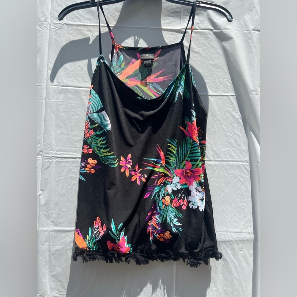 Worthington Black Top with Vibrant Floral Design